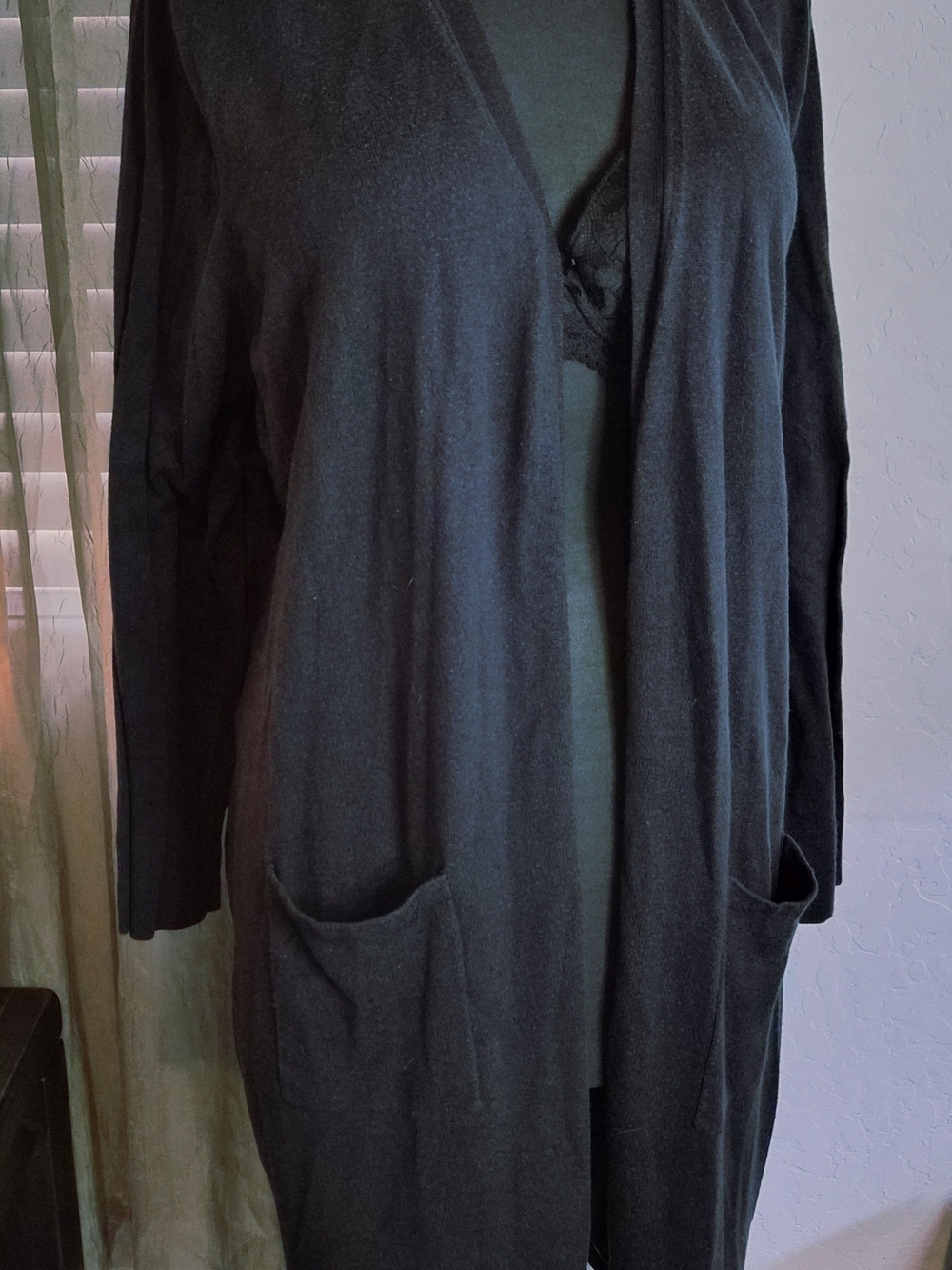 Denim 24/7 Black Open-Front Cardigan w/ Pockets #0273
